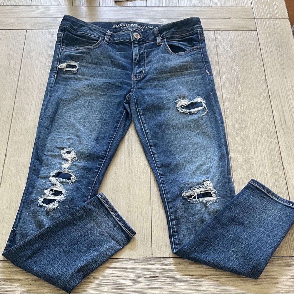 American Eagle Outfitters Distressed Dark Blue Boyfriend Jeans